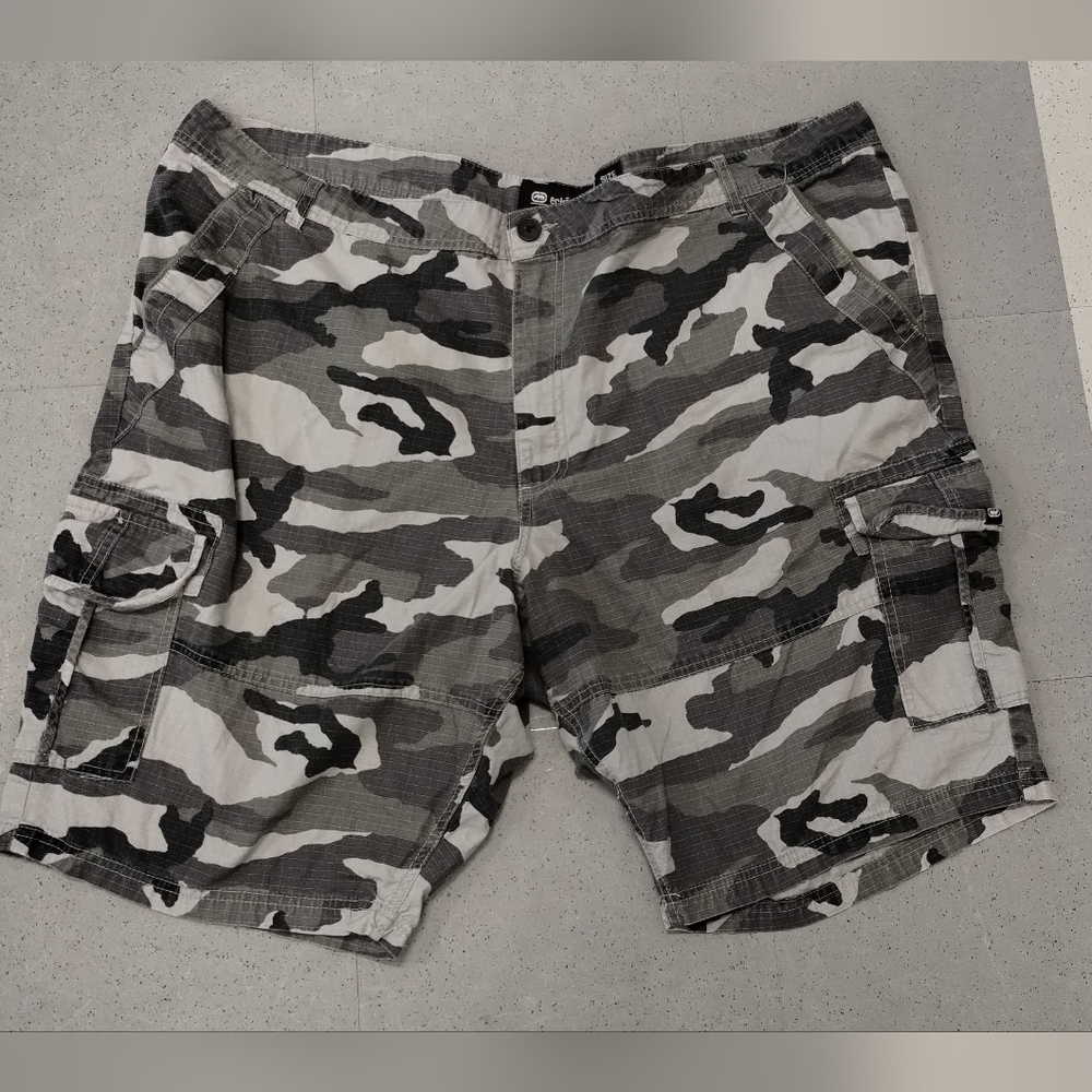 โขEcko Unltd Shorts Mens 48 Gray Snow Camo Camouflage Ripstop Cargo Casual Y2K - Picture 2 of 10